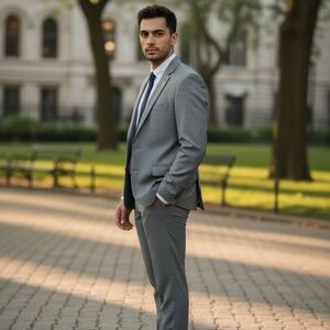 Calvin Klein Slim Fit Gray Wool Suit 42R Jacket 34 x 32 Pants Business Wedding